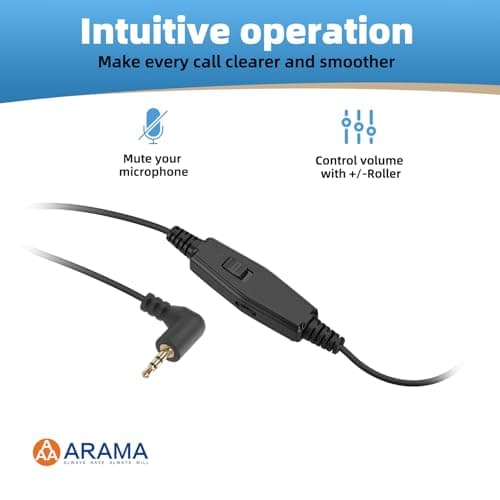 Arama Cordless Phone Headset for Landline Phone, 2.5mm Jack Telephone Headset with Noise-Cancelling Mic & Volume Control, Wired Headset Compatible with Panasonic AT&T Vtech Uniden - Thumbnail 6