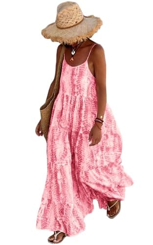 PRETTYGARDEN Sleeveless Floral Print Sun Dresses Women Summer Casual Dresses for Women 2026 Wedding Guest Tiered Maxi Dress (Light Pink, XX-Large) - Image 1
