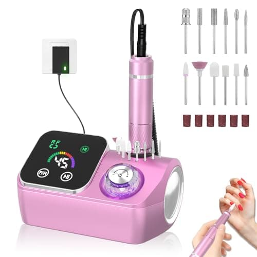 PYVOLA Professional Electric Nail Drill E-File Machine - 45,000 RPM Corded Nail Drills Kit with Low Noise & LED Display for Shaping, Removing & Polishing Acrylic Gel Nails for Salon Home - Image 1