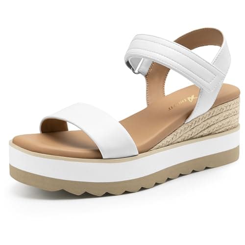 Athlefit Espadrille Wedge Sandals for Women, Open Toe Ankle Strap Low Wedge Heel Platform Sandals for Summer, White Size 11, SAPS2617W - Image 1