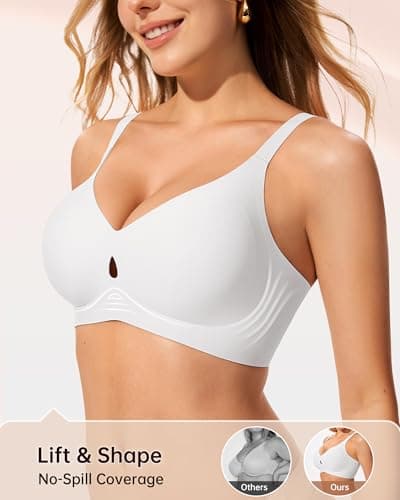 LetsJoli White Bra Wireless Bras for Women No Underwire Seamless Support Comfortable Tshirt Bras Early Fall Fashion(White 3XL) - Thumbnail 3