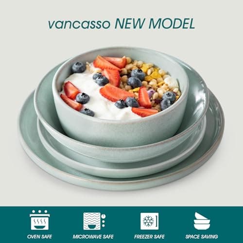 vancasso ANYA 24 Pieces Plates and Bowls Set, Mint Green Dinnerware Sets, Reactive Glaze Dishes Set for 6, Ceramic Dishware Sets Kitchen Dinner Set, Microwave & Dishwasher Safe - Thumbnail 3