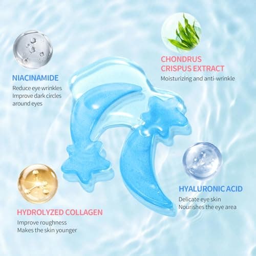 30 Pairs Under Eye Patches,Tri-color Star Under Eye Mask Patches for Sleepover Party,Cooling Eye Patches for Puffy Eyes and Dark Circles,Blueberry+Watermelon+24K Gold Hydrogel Overnight Eye Patches - Thumbnail 3