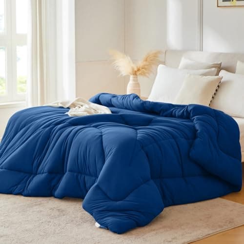 Yuncojin Down Alternative Comforter Queen Size,Soft Fluffy Duvet Insert for All Seasons,Lightweight Winter Bed Quilt,Skin Friendly,Navy Blue,90"x90" - Image 1