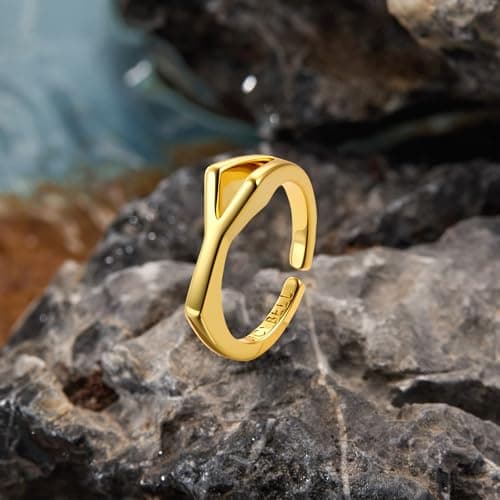 Cicy Bell Womens 18k Gold Plated Initial Statement Rings Bold Letter Personalized Initial Stacking Rings - Thumbnail 6