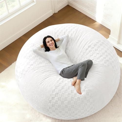 HABUTWAY 3FT Bean Bag Chair Teardrop Beanbag Chair with Memory Foam Filled Soft Plush Leaf alongside Checkboard Bean Bag Sofa with Removable Cover for Living Room,Bedroom-Plush White