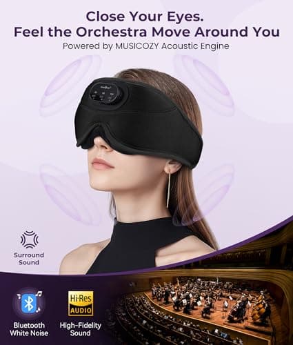 MUSICOZY 3D Bluetooth Sleep Mask with Headphones and Timer, Wireless Sleep Headphones for Side Sleepers, Eye Mask with Bluetooth Headphone, Unique Gifts for Men Women, Black - Thumbnail 5