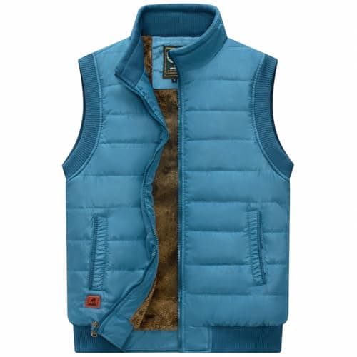 Msmsse Men's Winter Vest Warm Outdoor Fleece Outerwear Vests Casual Sleeveless Jacket Light Blue M - Image 1