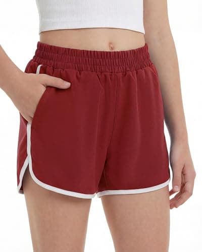 Stelle Girls Athletic Shorts with Pockets Quick Dry Running Shorts Gymnastics Basketball Short for Teen Kids Crimson XL - Image 1