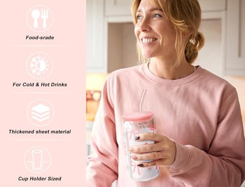 DLOCCOLD Glass Tumbler with Straw and Lid, 20oz Ice Coffee Glass Cup，Drinking Glasses for Water, Coffee, Smoothie with 1 Cleaning Brushes(2 Pack) - Thumbnail 5