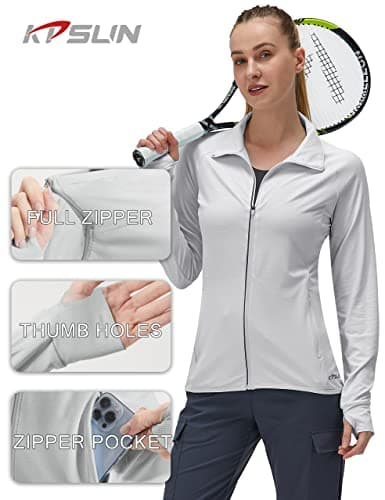 Women's UPF 50+ UV Sun Protection Clothing Long Sleeve Athletic Hiking Shirts Lightweight SPF Zip Up Outdoor Jacket (grey,S) - Thumbnail 5