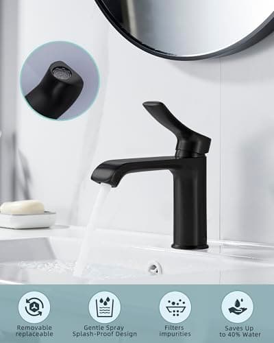 BELZ Black Bathroom Faucet 1 Hole, Modern Vanity Faucet for Bathroom Sink, Lead-Free Single Handle Basin Faucet with Pop-up Drain - Thumbnail 5