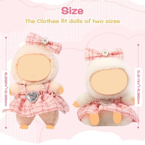 Clothes for Blind Box Dolls, Premium 2-Piece Dolls Accessories Set with Chic Bow Dress Outfit for 15-17cm Plush Blind Box Toy (Pink Set) - Thumbnail 2