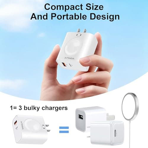 3-in-1 Adapter for Apple Watch, 20W USB C Fast Charging Block with Dual Ports & Magnetic Wireless Adapter, Portable Travel Wall Plug for iWatch Ultra/SE/10/9/8/7/6, iPhone 16/15/14/13, AirPods - Thumbnail 5