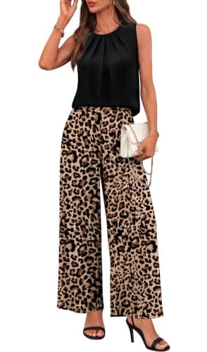 WIHOLL 2 Piece Sets for Women Vacation Summer Outfits Beach Vacation Clothes Lounge Sets Casual Fashion Airport Travel Matching Set Clothing Wide Leg Pants Set 2026 Pajamas L - Thumbnail 3