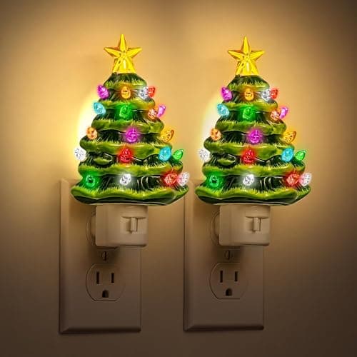 JandCase Christmas Tree Night Light, 3000K Night Lights Plug into Wall,Cute & Funny Christmas Night Light for Kids,Plug in Vintage Decor Nightlight with 360° Rotatable for Home Party Decor,2 Pack