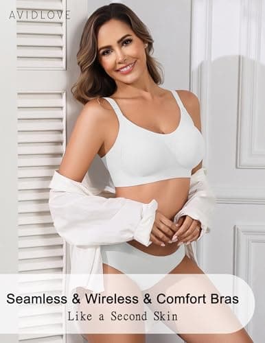 Avidlove Women's Seamless Bras Wireless Pushup Bra No Wire Full Coverage Bra Comfort Everyday Tshirt Bra White M - Thumbnail 5