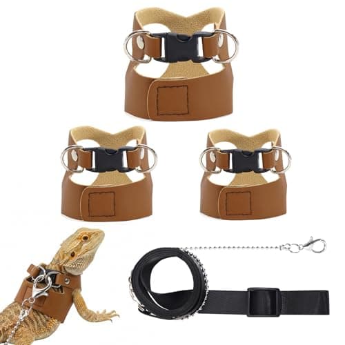 VOXGET 3 Pack Bearded Dragon Leash and Harness Set for Small Animals, 6.5FT Leash with 3 Sizes Adjustable Harness for Lizard Walking Adventure, Soft Vest Clothes for Squirrel Reptile Lovers -Brown - Image 1