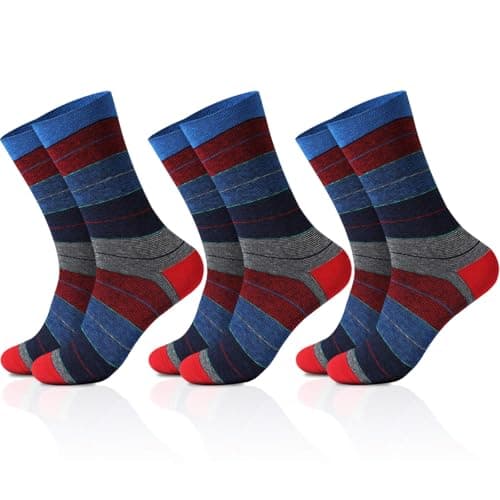 NKMOOS Thin Bule Red Striped Socks Women Cotton,Vintage Bule Grey Women's Crew Socks Size 7-9,Fashion Soft Cozy Casual Everyday Breathable Business Work Gifts for Women Sock for Trouser 3 Pairs