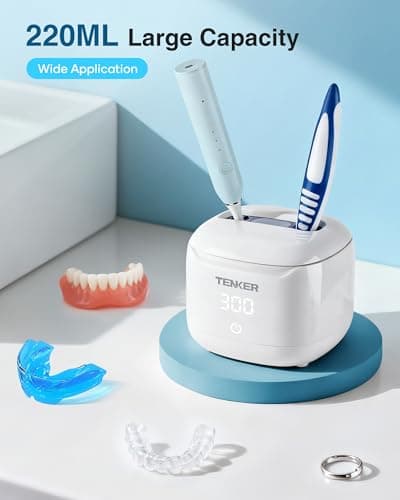 Ultrasonic Retainer Cleaner Machine, 49kHz Dental Cleaning Pod for Night Guards, Mouth Guards, Aligner, Braces, Toothbrush, Jewelry, Dentures, Ultrasonic Cleaner for Oral Dental Care, 220ML, White - Thumbnail 5
