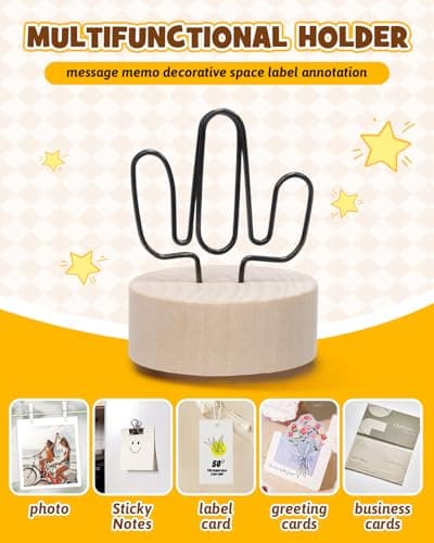 Christmas Card Holder Stand, eZAKKA 12 Pcs Wooden Christmas Place Card Holders for Table Cards, Office, Party, Sticky Notes, Business Cards (Cactus) - Thumbnail 4