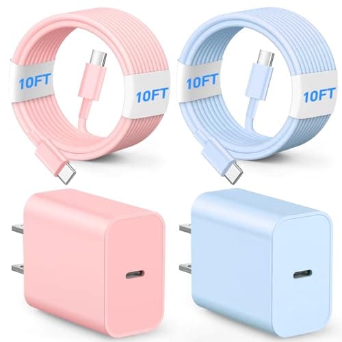 CXEVGBN Compatible with Phone USB C Charger Fast Charging,20W Type C Charger Block with 10FT USB C to C Cable(2Pack), Fast Charging Cable for Phone 17/16/15 Pro/Pro Max/Plus,Pad Pro/Air, Pink Blue - Image 1