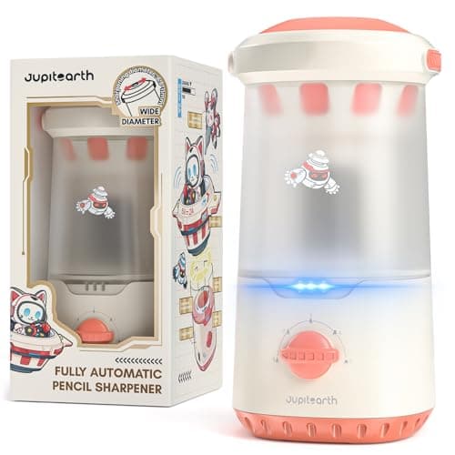 JUPITEARTH Electric Pencil Sharpener for Kids, Hands-Free, Rechargeable, Auto in & Out Spaceship Fully Automatic Pencil Sharpener Fits 6.9-11mm Colored/No.2 Pencils for Classroom Home Office (Pink) - Image 1