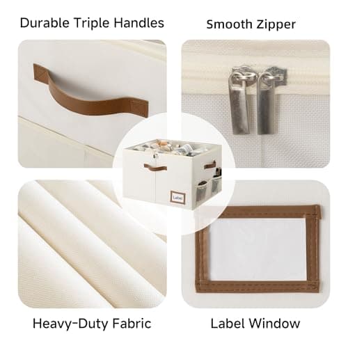 StorageWorks Shoe Organizer for Closet, 2 Pack Shoe Storage Boxes with Clear Lid, Stackable Shoe Storage Organizer for Sandals and Slippers, Fabric Shoe Bins for Closet, Holds 16–32 Pairs, Beige - Thumbnail 3