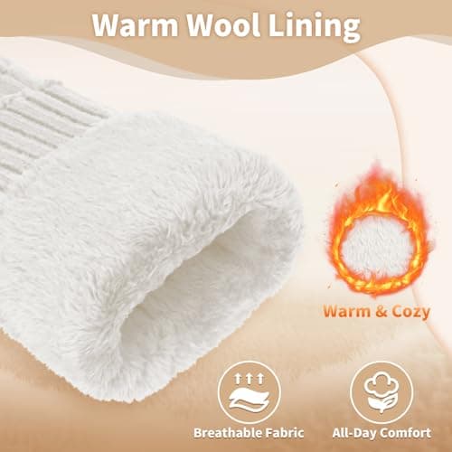 DODOKIE 3 Pairs Leg Warmers for Women Winter Fleece Lined, Thick Cable Knit Boots Socks Pack for Skating Daily Wear, Christmas Gifts for Her Mom Wife Girl friend Stocking Stuffers (White Black Grey) - Thumbnail 2