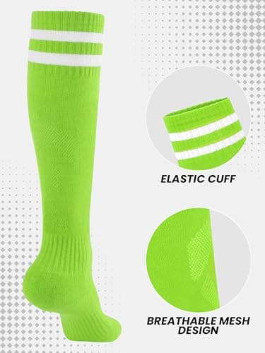 Hryrbay 4 Pairs Kids Cotton Soccer Socks Cushion Striped Baseball Uniform Boys World Cup Sock Toddler Girls Knee High Socks (Black, White, Blue, Green,6-9 Years) - Thumbnail 4