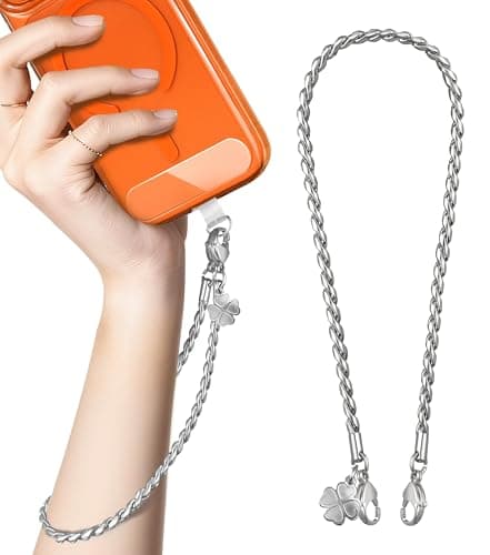ROCONTRIP Metal Phone Lanyard with Gold Chain Detachable Phone Chain Wristlet with 2 Tether Tabs Universal iPhone Wrist Strap Premium Metal Buckles,Non-Rust,Unbreak iPhone Wristlet For Travel Shopping - Image 1