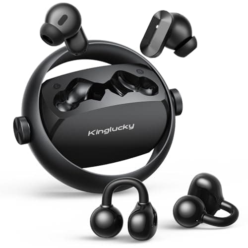 Kinglucky 2-in-1 Wireless Earbuds, in-Ear & Open Ear Clip-On Earbuds Comfortable fit, Bluetooth Headphones 5.4 with Noise Cancelling Mic, Power Swap Charging, Up to 50H, Black
