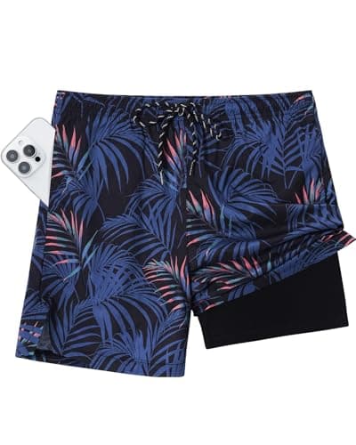 Y YERFONE Mens Swim Trunks 5 Inch with Compression Liner, Quick Dry Board Shorts Men Bathing Suits for Beach with Pockets - Image 1
