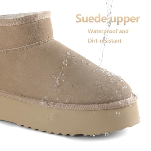 AoSiFu Platform Mini Boots for Women Genuine Suede Leather Classic Winter Ankle Snow Boots with Comfortable Memory Foam Insole Water Resistant Lightweight Anti-Slip Outsole for Outdoor Indoor - Thumbnail 2