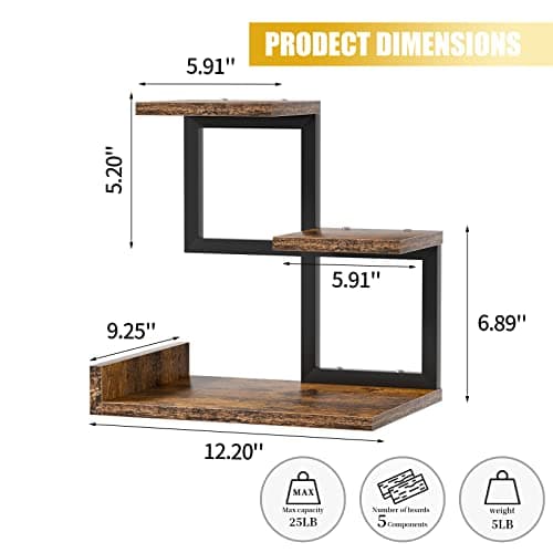 Gannyfer Desk Shelf Organizer - Wood Desktop Shelf, Freestanding Desk Hutch Office Decor, 3 Tier Storage Display Rack, Small Bookshelf with Metal Frame for Books/Plants/Toys (Rustic Brown Black) - Thumbnail 3