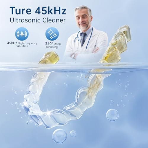 45kHz Ultrasonic Retainer Cleaner, Dental Cleaning Pod for Mouth Guard, Invisalign, Aligner, Night Guard, Braces, Toothbrush, Jewelry, Powerful Denture Cleaner Machine with Digital Timer (Black) - Thumbnail 2