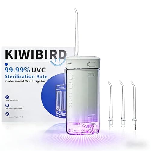 KIWIBIRD Mini Water Flosser for Travel, Ultra-Portable Cordless Oral Irrigator with UVC Light, IPX8 Waterproof 3 Modes, 230mL Teeth Cleaner for Tonsil Stones & Braces Care - Home & Travel (Grey) - Image 1