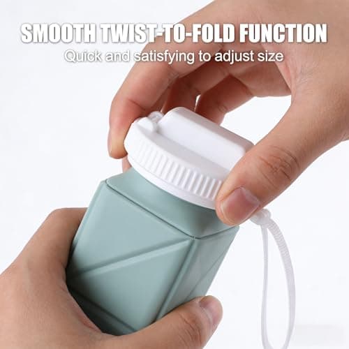 DegoCython Collapsible Water Bottle with Straw 20.6oz (610ml) - BPA-Free Leakproof Silicone Foldable Bottle for Travel, Camping, Hiking, Yoga & Sports, Portable Reusable Water Bottle (Starlight) - Thumbnail 4