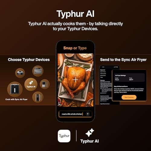 Typhur Sync 8QT AI Smart Air Fryer with Built-in Wireless Meat Thermometer, 9-in-1 XL Non Toxic Ceramic Airfryer, 450°F Max, Cooks 6lb Whole Chicken, Quiet & Dishwasher Safe, 120V - Thumbnail 3