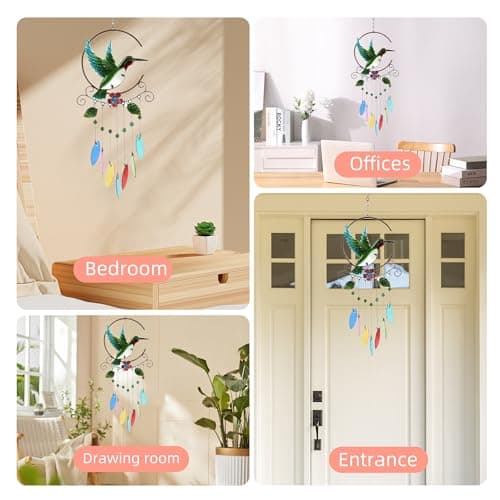 Wind Chimes Hummingbird, Garden Glass Colorful Wind Chimes for Home, Party, Festival Decor, Garden Decoration Indoor/Outdoor, Lifelike Hummingbird Bell Deep Tone Style - Thumbnail 6