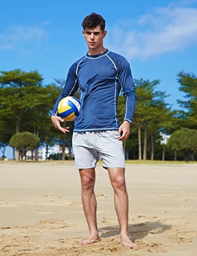 Mens Rash Guard UPF 50+ Swim Shirts UV Sun Protection T-Shirt Quick Dry Long Sleeve Beach Shirts for Fishing, Light Blue, 5XL - Thumbnail 6