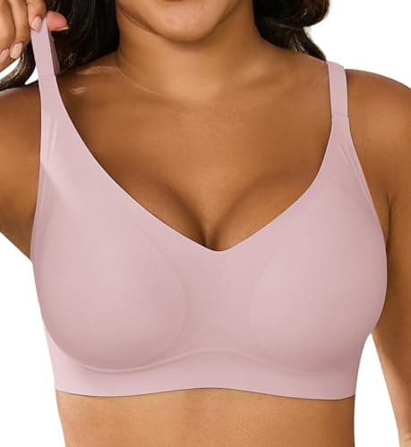 Xcutting Women's Supportive Wireless Jelly Bras for Women Seamless Comfort, Full Coverage, No Underwire, T-Shirt Women Bras Regular and Plus with Extender (Pink,3X-Large) - Image 1