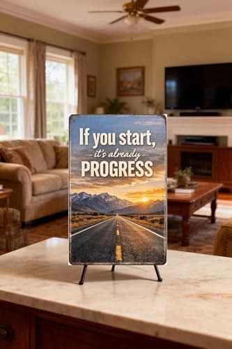 If You Start Its Already Progress Tin Sign Inspirational Quote Metal Wall Decor Vintage Road Sunset Mountain Artwork Motivational Rustic Plaque for Home Office Gym Man Cave Study Wall 8x12 Inch - Thumbnail 4