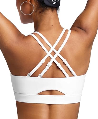 BRXL Plus Size Sports Bra with Sewn in Pads Light Impact Adjustable Spaghetti Strappy Padded Cross Back Cut Out Yoga Workout White - Image 1