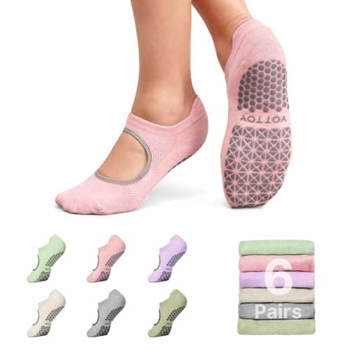 YOTTOY Pilates Socks for Women(6 Pairs)–Breathable, Grip-Enhanced Non-Slip Yoga Socks, Durable & Perfect for Home Workouts (US, Alpha, One Size, Regular, Regular, Multicolor) - Image 1