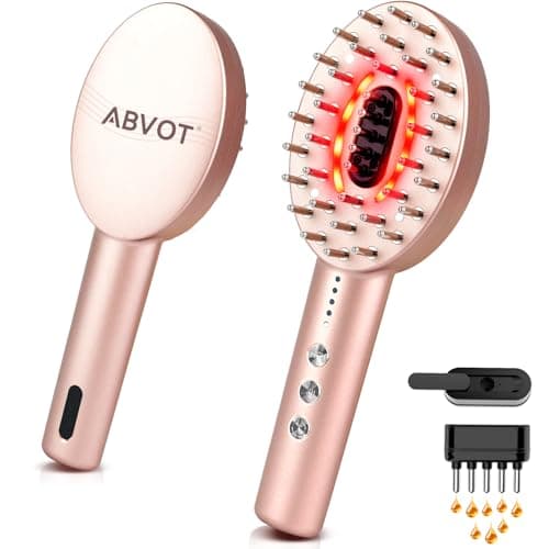 ABVOT 3-in-1 Electric Scalp Massager with Hair Oil Applicator, Red & Blue Light Modes, Vibrating Massage Tool for Scalp/Face/Body Relaxation, Portable Scalp Massager Brush for Travel (Rose Gold) - Image 1