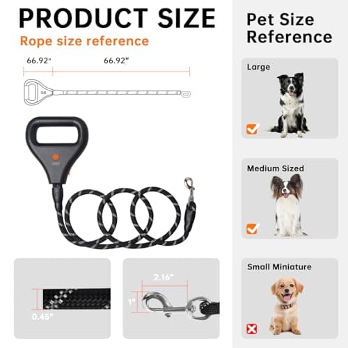 Rrechargeable Heated Dog Leash, Highly Reflective Threads Leash Rope with Rechargeable Hand Warmer for Medium Large Dogs, 1/2 inch - M - Thumbnail 6
