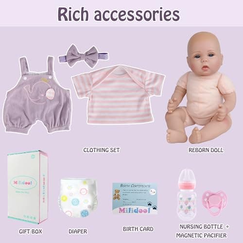 Milidool Lifelike Reborn Baby Dolls Girl-18 inch Realistic Newborn Baby Dolls, Soft Cloth Weighted Body with Feeding Toy, Gift for Kids Ages 3+ - Thumbnail 5