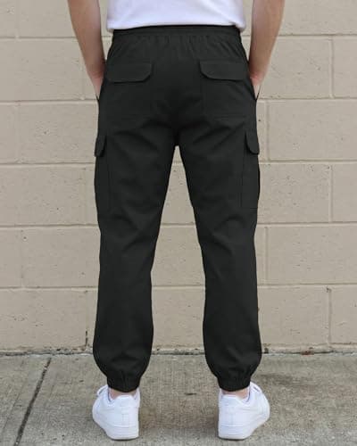DISLANBO Mens Jogger Pants Casual Lightweight Cargo Pants Drawstring Elastic Waist Tapered Leg Pants with Pockets Black S - Thumbnail 3
