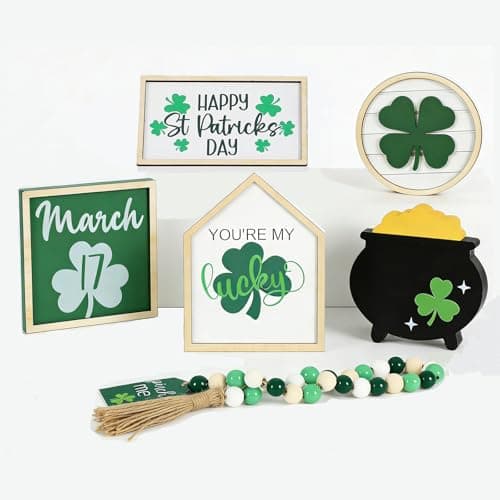 St. Patrick’s Day Decorations – 6 PCS Wooden Luck Signs, Rustic Tiered Tray Decor, Irish Home Table Shelf Centerpiece for Party & Holiday Decor - Image 1